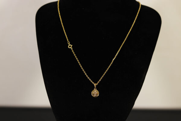 CONJUNTO CARTIER CADEADO (2MM) + PINGENTE PLACA REDONDA CRUZ