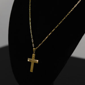 CONJUNTO CORRENTE CARTIER 2MM + PINGENTE CRUZ ALTO RELEVO