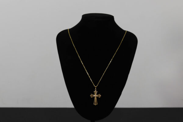 CONJUNTO CORRENTE CARTIER ELO CHAPADO + PINGENTE CRUZ TRABALHADA. - Image 2