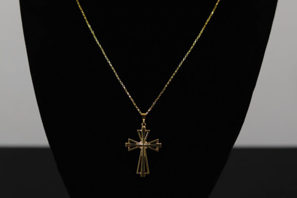 CONJUNTO CORRENTE CARTIER ELO CHAPADO + PINGENTE CRUZ TRABALHADA. - Image 3